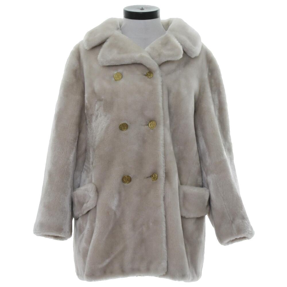 Vintage 60s Borgana Cream Faux Fur Jacket Double Breasted Women’s Medium